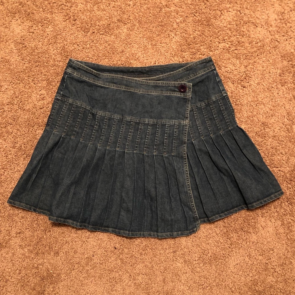 Wrap-Around Denim Pleated Skirt